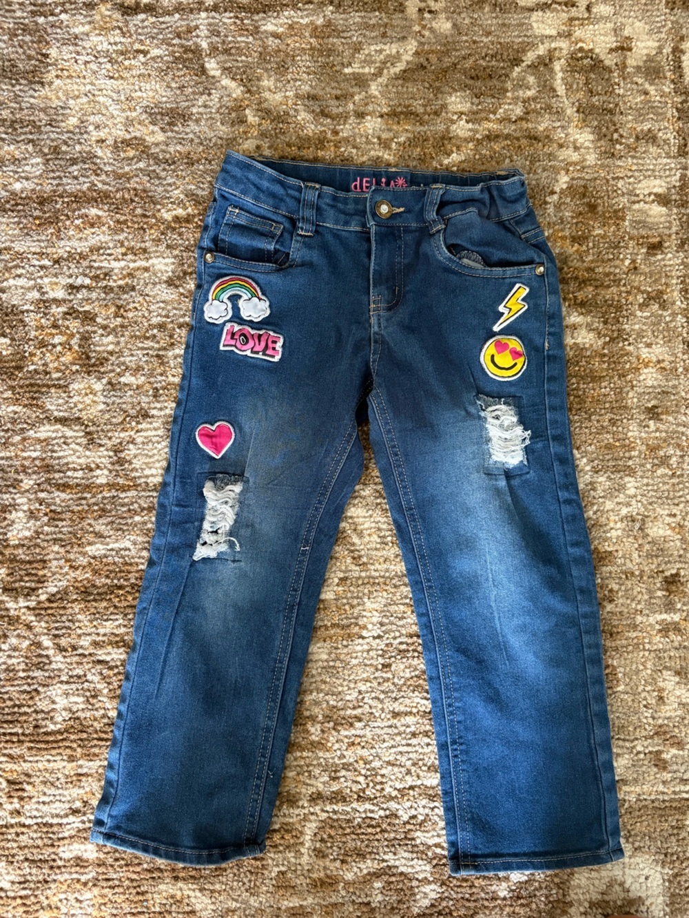 Girls dELiA*s Dark Blue Skinny Jeans with Rainbow & Patch Details